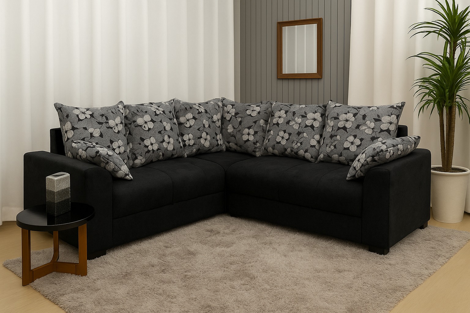 conjunto canto preto floral