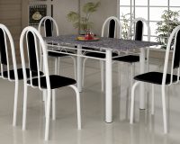 CONJUNTO TUBULAR - MESA 1,40m ( granito )  c/ 6 CADEIRAS GROSSAS